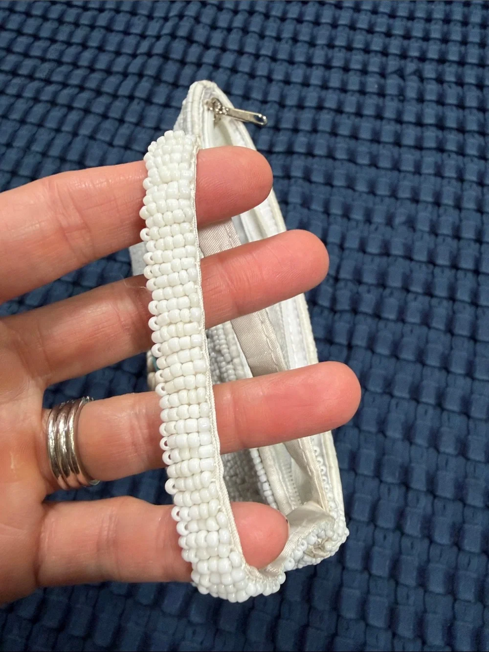 Beaded White Silver Turquoise Star Sea Shell Small Bag Clutch Wallet